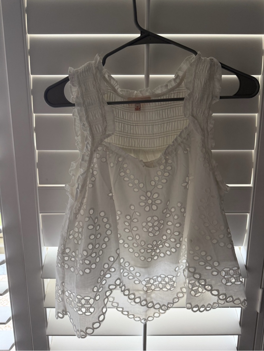 Skies Are Blue White Eyelet Ruffled Tank Top